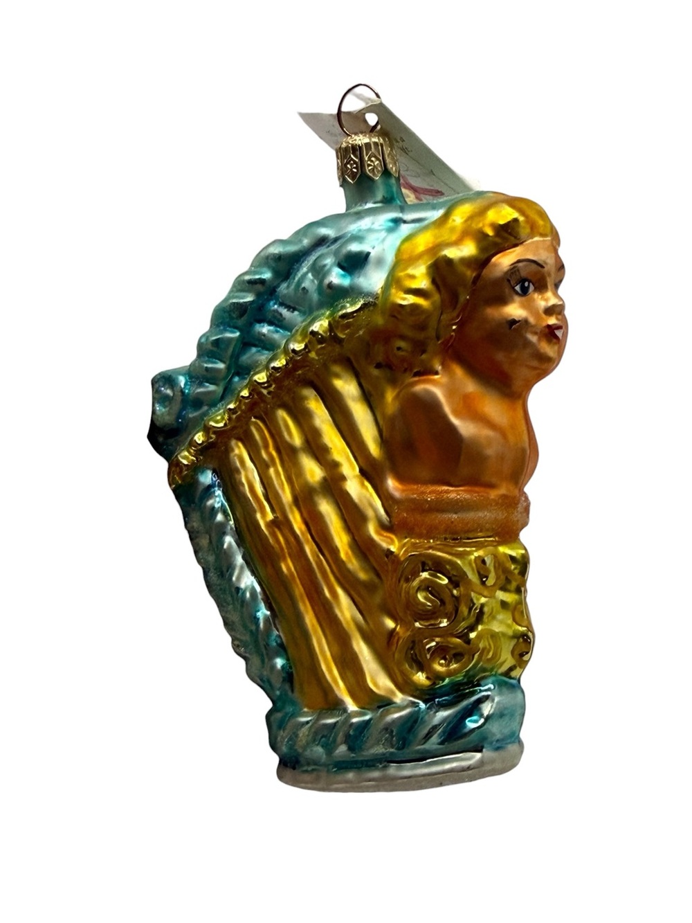 Vintage Christopher Radko Angel Harp Blue and Gold Cherub Ornament NWT